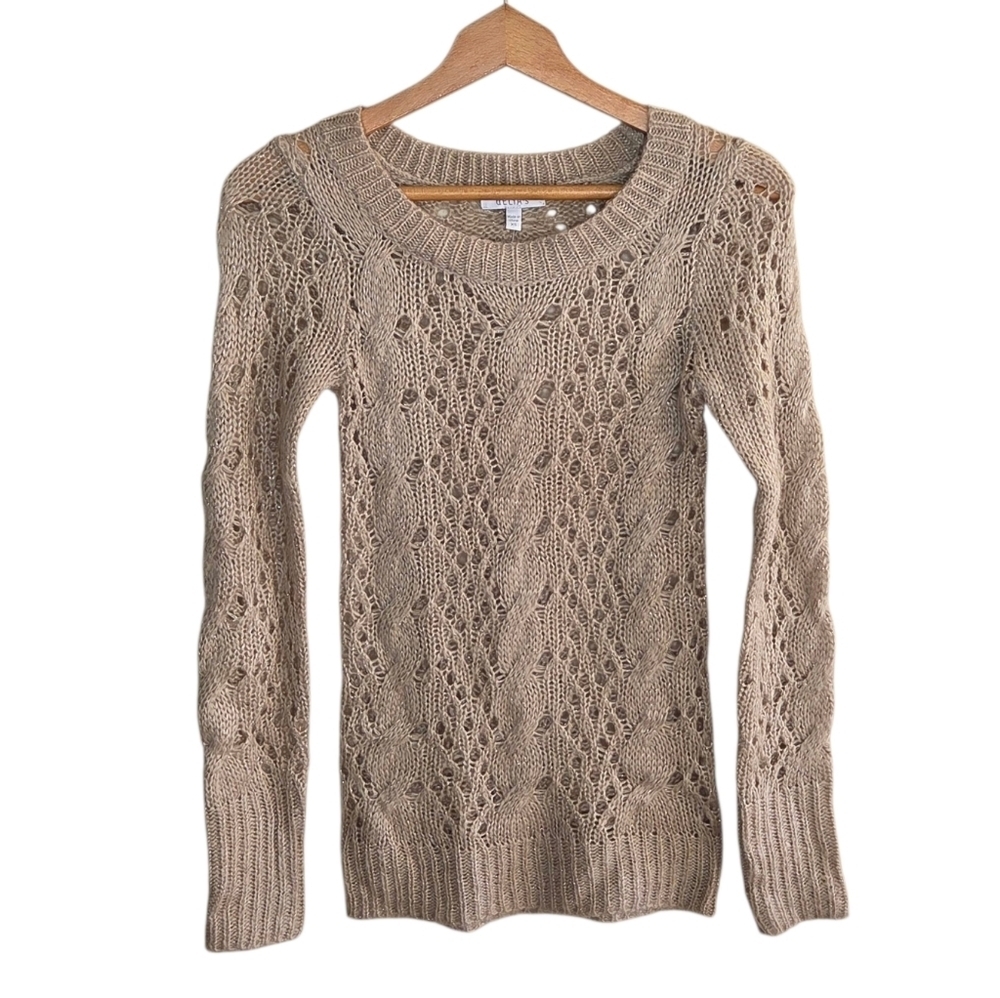Y2K Delia's Beige & Gold Metallic Open Knit Crewneck Sweater Size XS